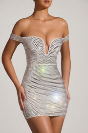 Oh Polly Leonora mini robe blanche strass épaules nues
