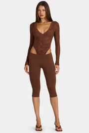 Oh Polly Shania body dentelle marron manches longues