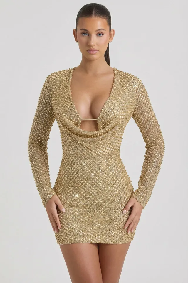 Oh Polly Arlowe robe mini dorée strass