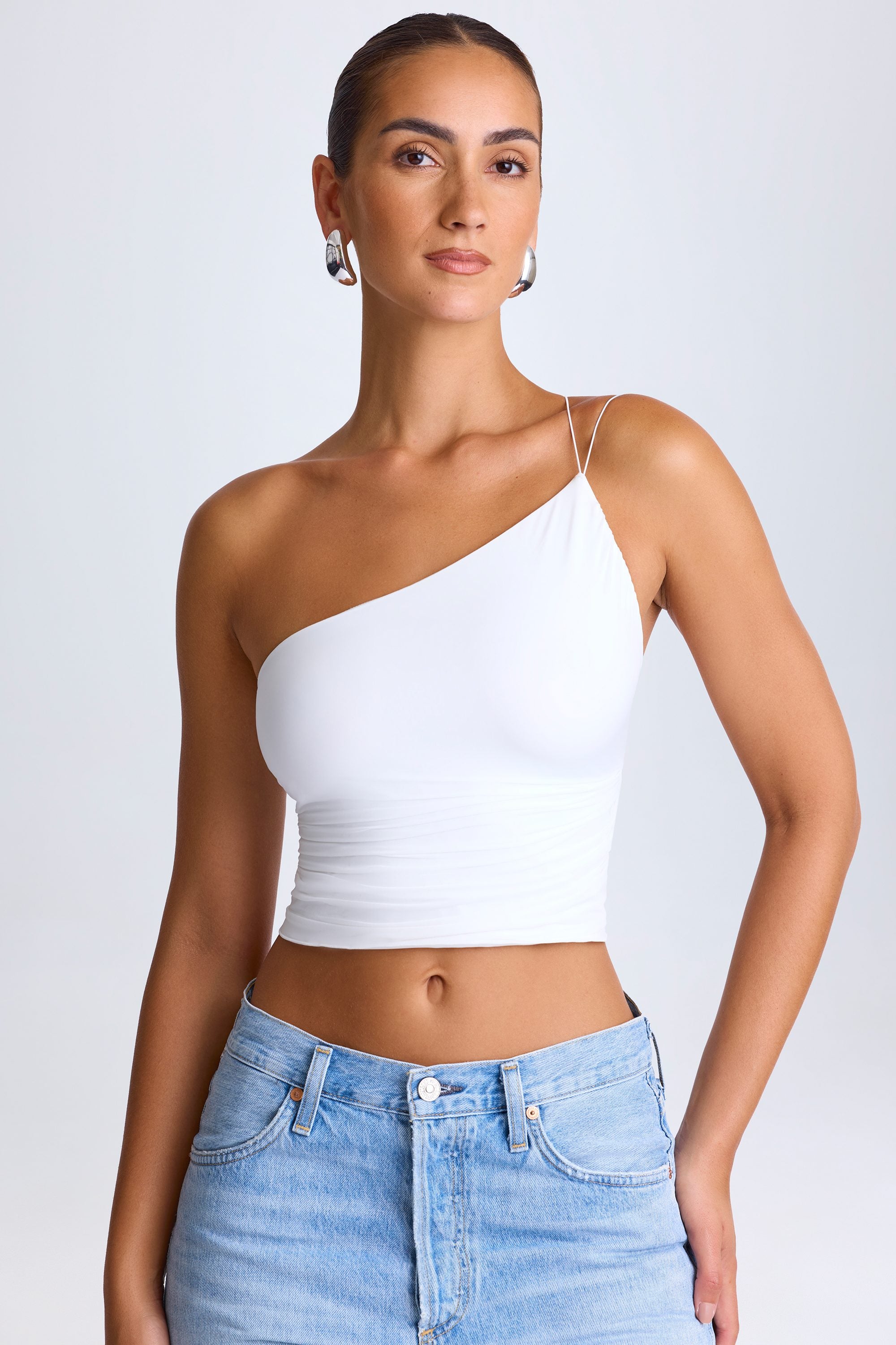 Oh Polly Tops Roseau top blanc une-épaule dos nu