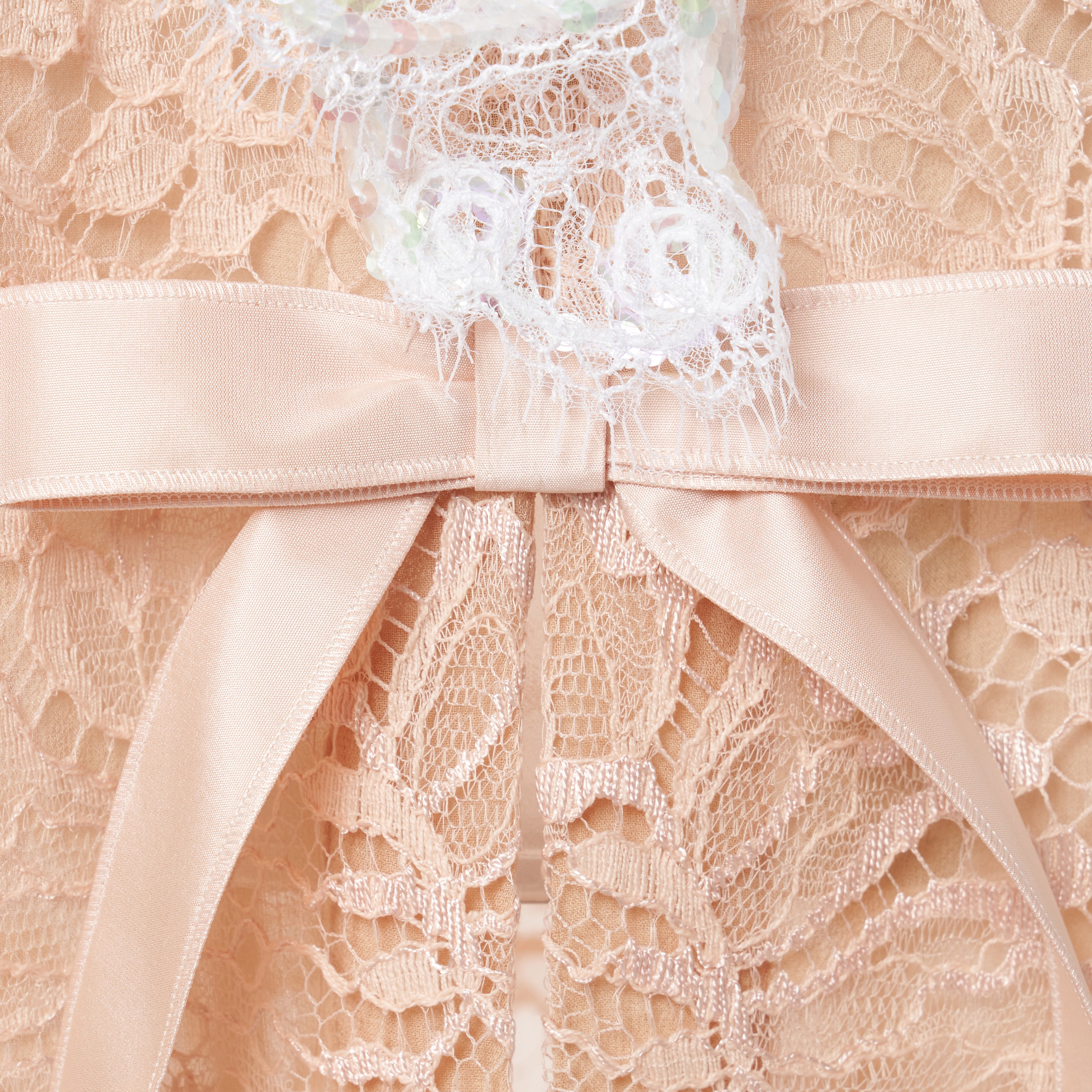 Alessandra Rich Lace Slip robe nude dentelle sequins