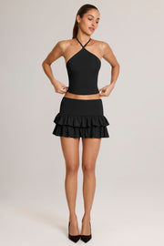 Oh Polly Azaria Jupe-Short Noir Volants Taille Mi-Haute Mini