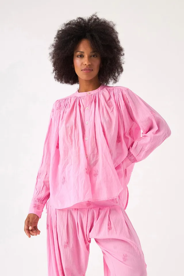 Chicosoleil Scheherazade chemise rose coton brodée
