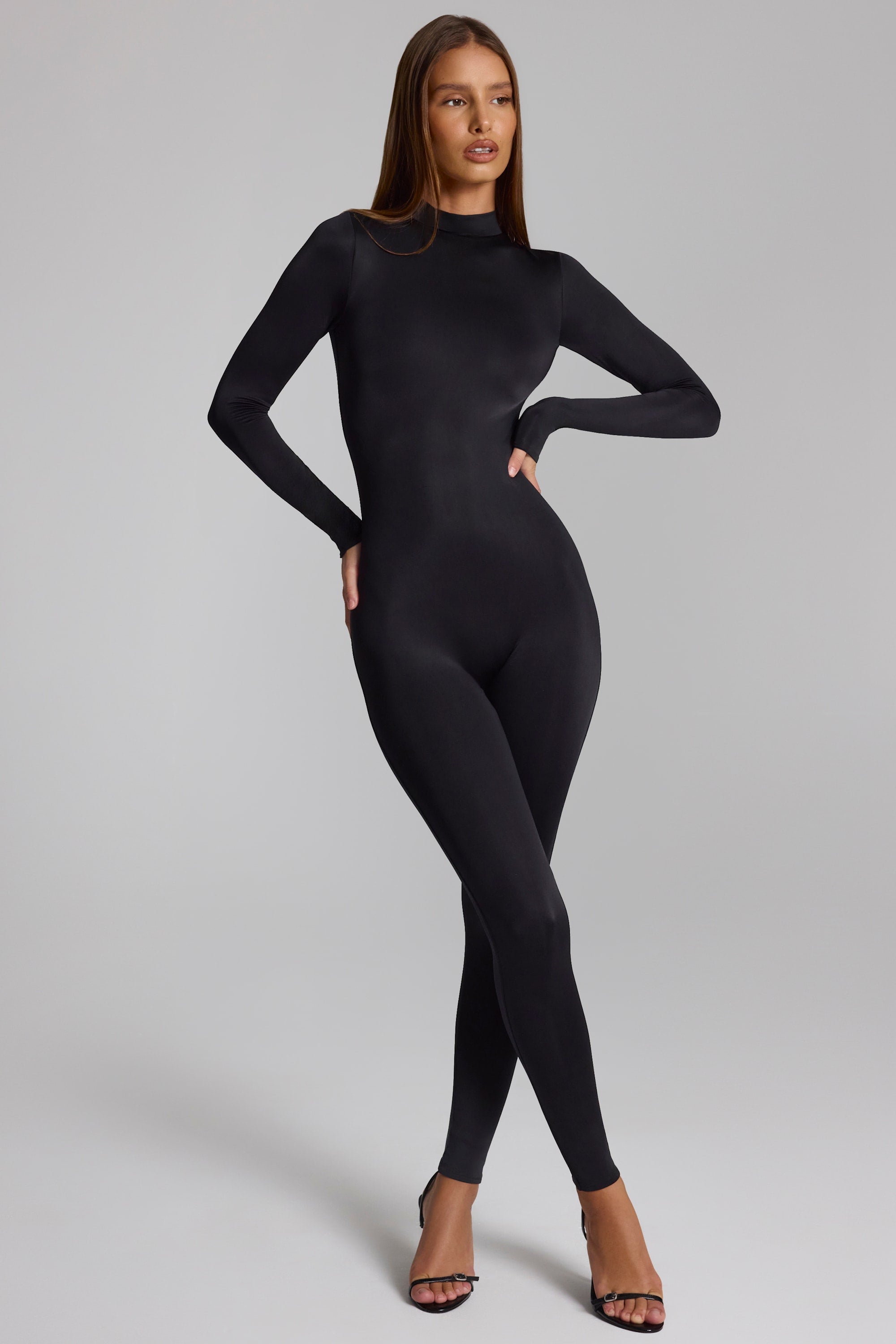 Oh Polly Rosabella combinaison noire manches longues UK 8 col montant