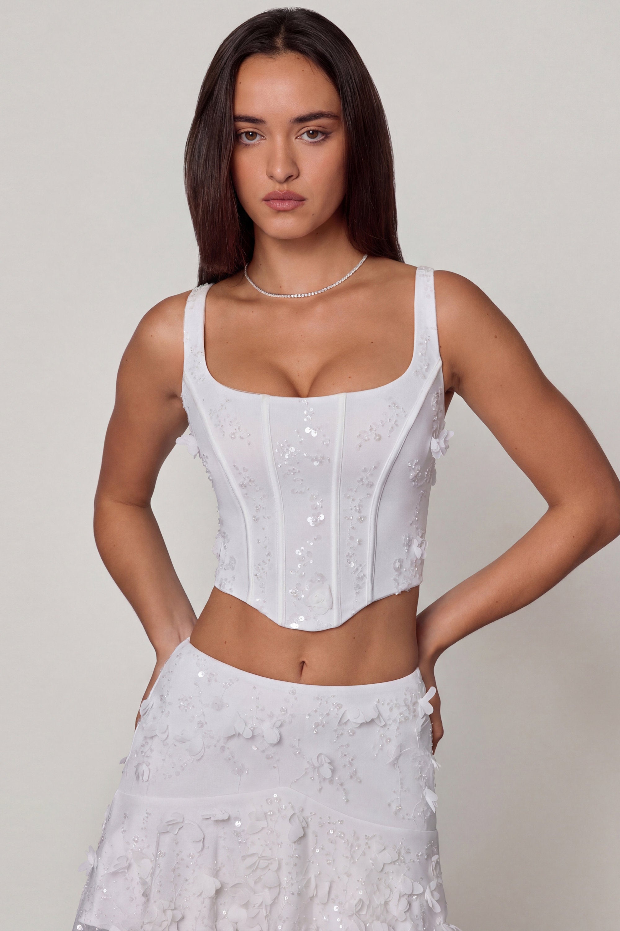 Oh Polly Letitia 10697B top corset blanc sequins