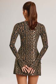 Oh Polly Dresses Iskra mini robe léopard modal col V