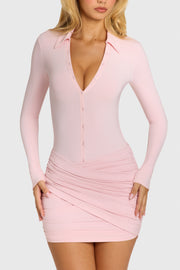 Oh Polly Zephyrine robe mini baby pink manches longues