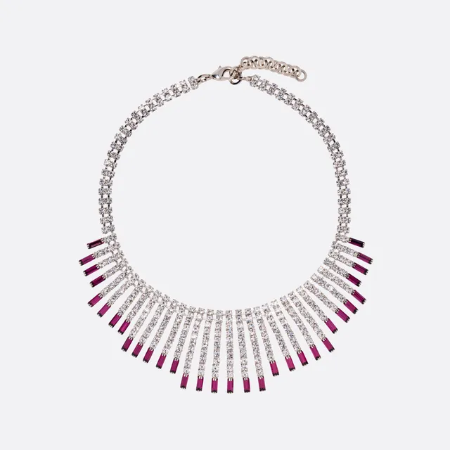 Alessandra Rich Crystal Necklace collier cristal violet argent