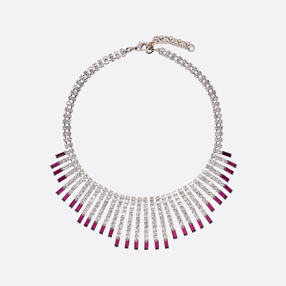 Alessandra Rich Crystal Necklace collier cristal violet argent