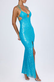 Oh Polly Embellished Joella robe maxi turquoise sequins