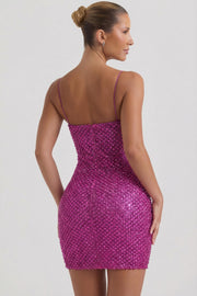 Oh Polly Embellished Mischa robe mini magenta col cœur paillettes