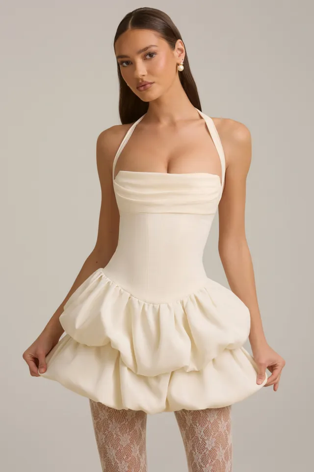 Oh Polly Andri Mini Robe Corset Ivoire Jupe Boule