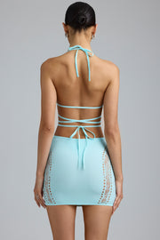 Oh Polly Joni Mini Jupe Taille Mi-Haute Bleu Glace Strass