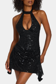 Oh Polly Embellished Ethelie robe mini noire sequins