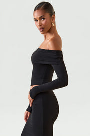 Oh Polly Tops Kesia 11652 top épaule dénudée noir modal