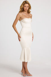 Oh Polly Belsa 15380 robe midi satin blanche bustier dentelle