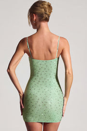 Oh Polly Embellished Aellin 9003 mini robe matcha strass