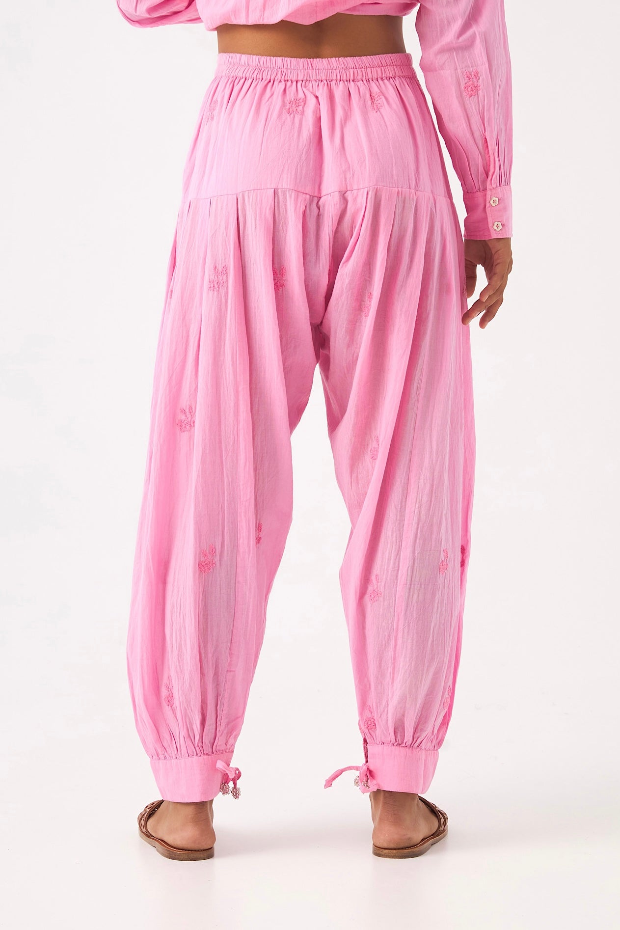 Chicosoleil Jasmin pantalon sarouel rose brodé coton