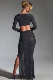 Oh Polly Embellished Jupe Longue Claribel Noire Strass