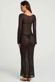 Oh Polly Talisa robe maxi noire devant ouvert manches longues