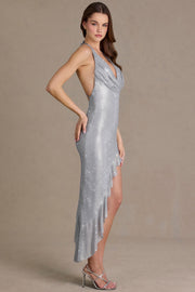 Oh Polly Embellished Robe Maxi Asymétrique Strass Diamant