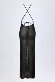 Oh Polly Lanai NS10629A maxi robe noire dos nu léopard strass
