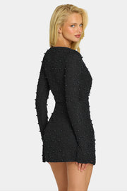 Oh Polly Chelsea Robe mini noire cache-cœur perlée