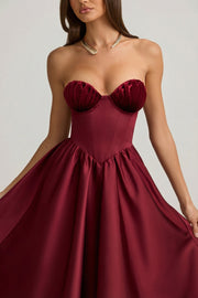 Oh Polly Gabrielle 12161 robe midi corset rouge vin
