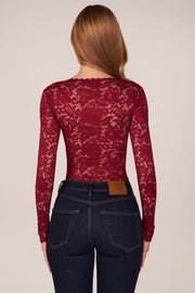 Oh Polly Bodysuits Body Letizia Bordeaux Dentelle Col Carré