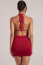 Oh Polly mini robe rouge cerise jersey drapé dos nu