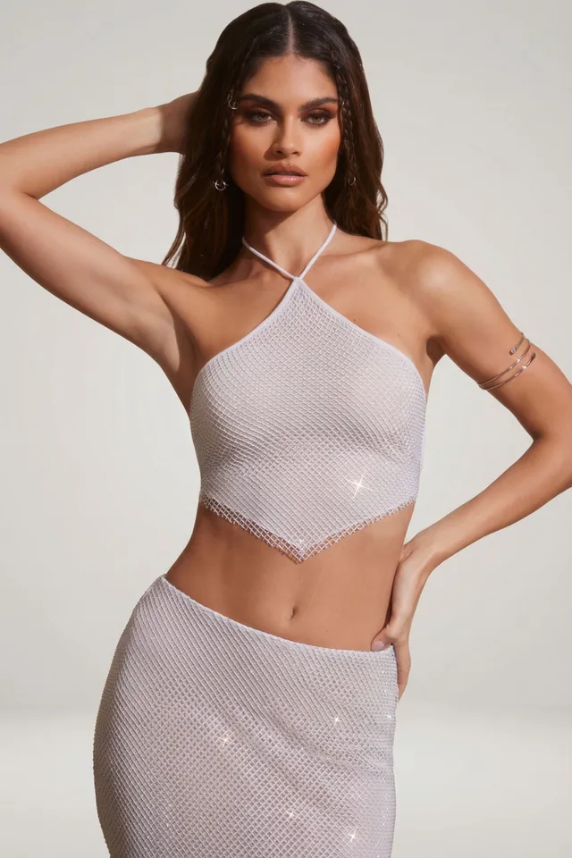 Oh Polly Kiva crop top dos nu argenté strass
