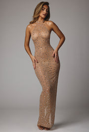 Oh Polly Soraya robe de soirée strass amande col montant