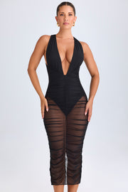 Oh Polly Safira robe midaxi noire décolleté ruchée