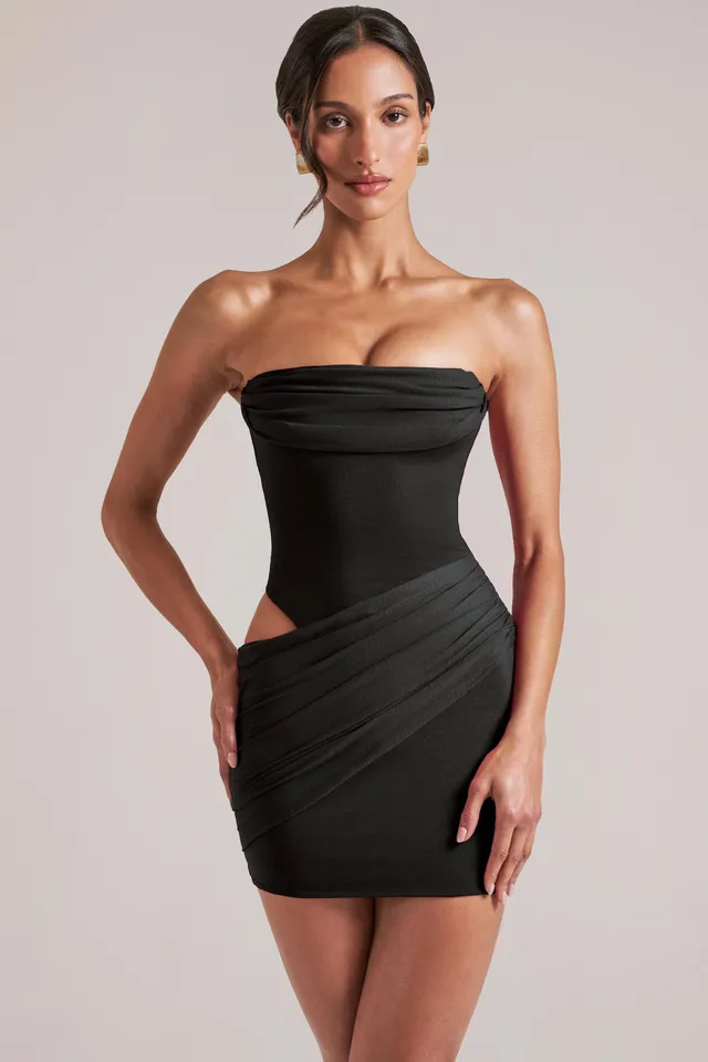 Oh Polly Bandeau Bodycon Mini Robe Noire Drapée
