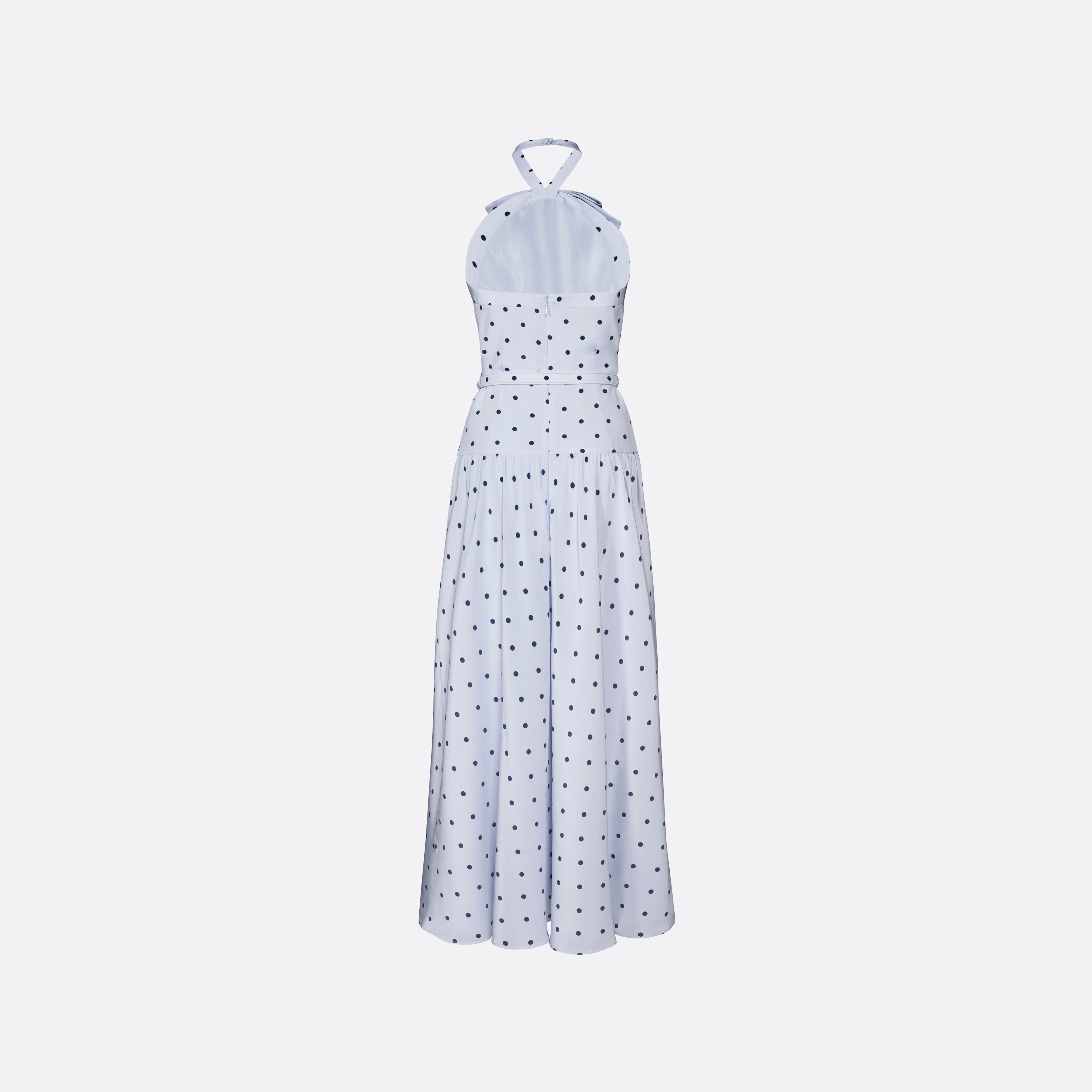 Alessandra Rich Polka-Dot Silk Halterneck Midi Dress robe soie bleu clair 40