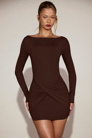 Oh Polly Briallen robe mini jersey chocolat manches longues