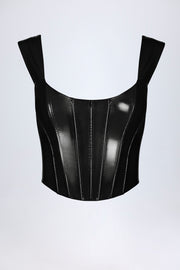 Oh Polly Lamiya Top Corset Vinyle Noir Lacets Dos