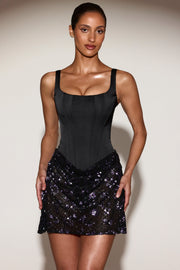 Oh Polly Embellished 15177 mini robe satin corset sequins