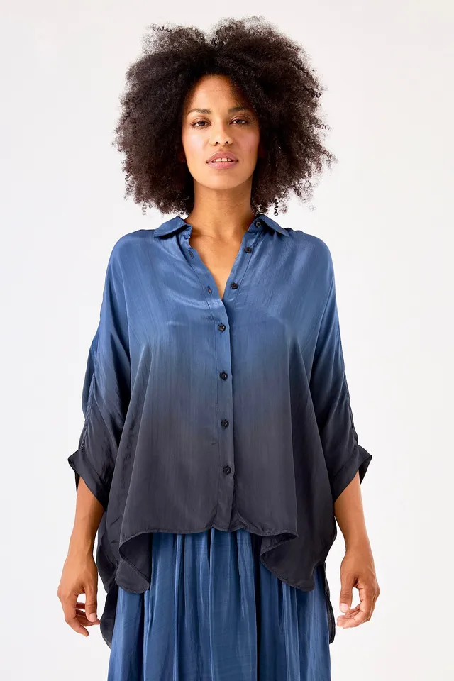 Chicosoleil CHAGALL chemise viscose Tie Dye Bleu satin