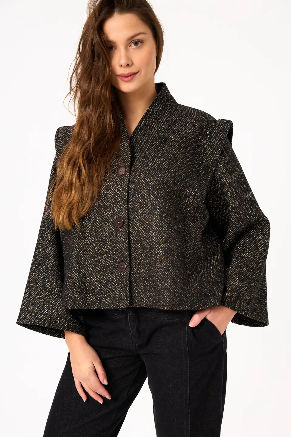 Chicosoleil Akira veste courte tweed mystic chevron