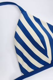 Oh Polly Montauk haut bikini triangle bleu marine rayé