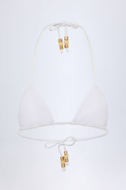 Oh Polly Cavas haut bikini triangle blanc à strass