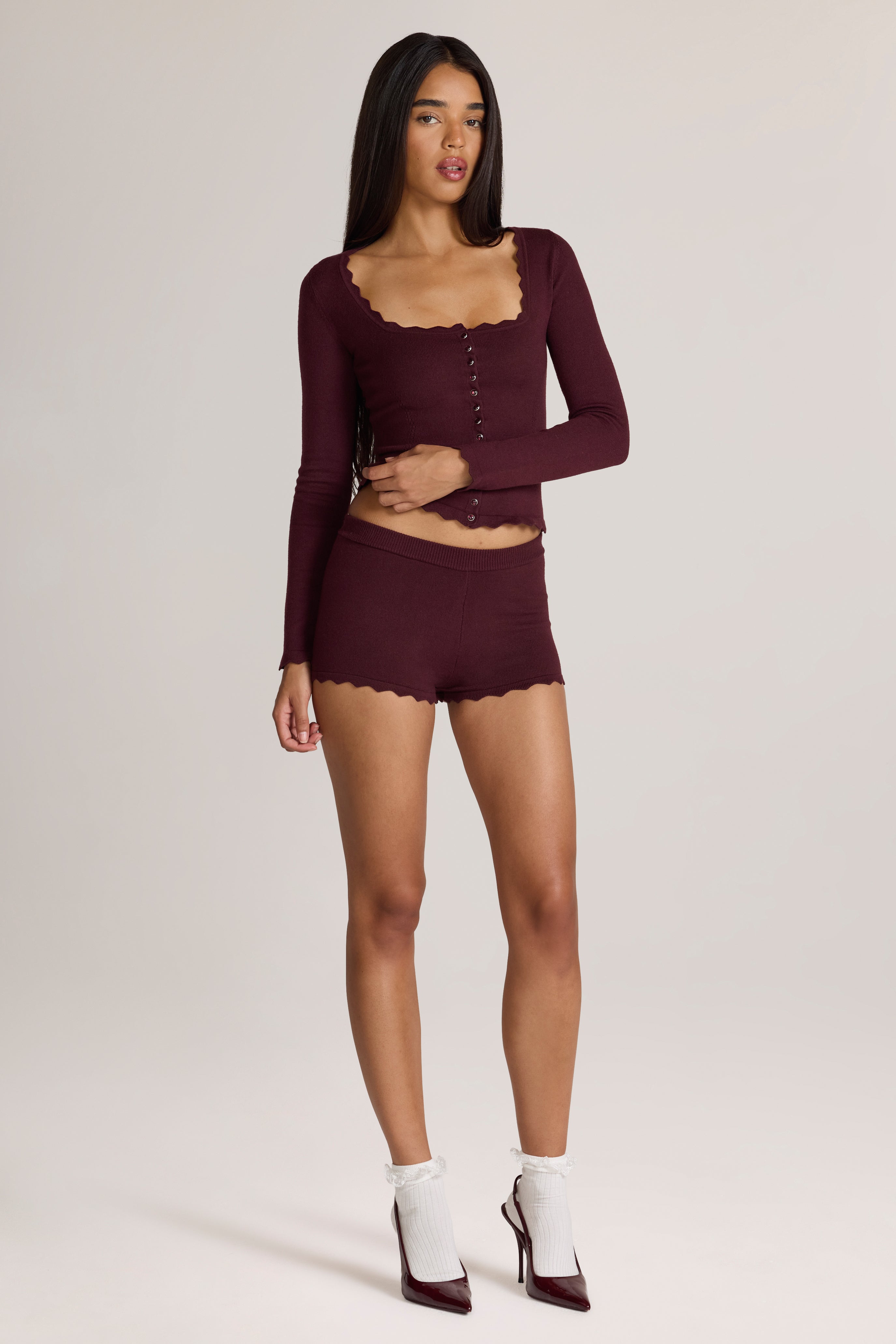 Oh Polly Lindon short mini en maille marron cacao