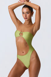 Oh Polly Swim Bandeau Cut-Out Maillot Une Pièce Vert Perle Découpé
