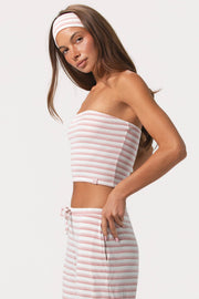 Oh Polly haut bandeau jersey côtelé rose rayé