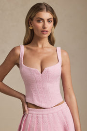 Oh Polly Nami haut corset rose pâle lacé tweed