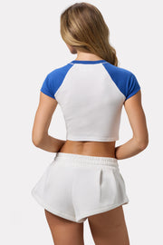 Oh Polly BT1626 t-shirt cropped blanc imprimé