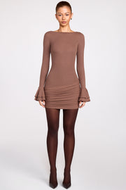 Oh Polly Helena robe mini marron manches longues