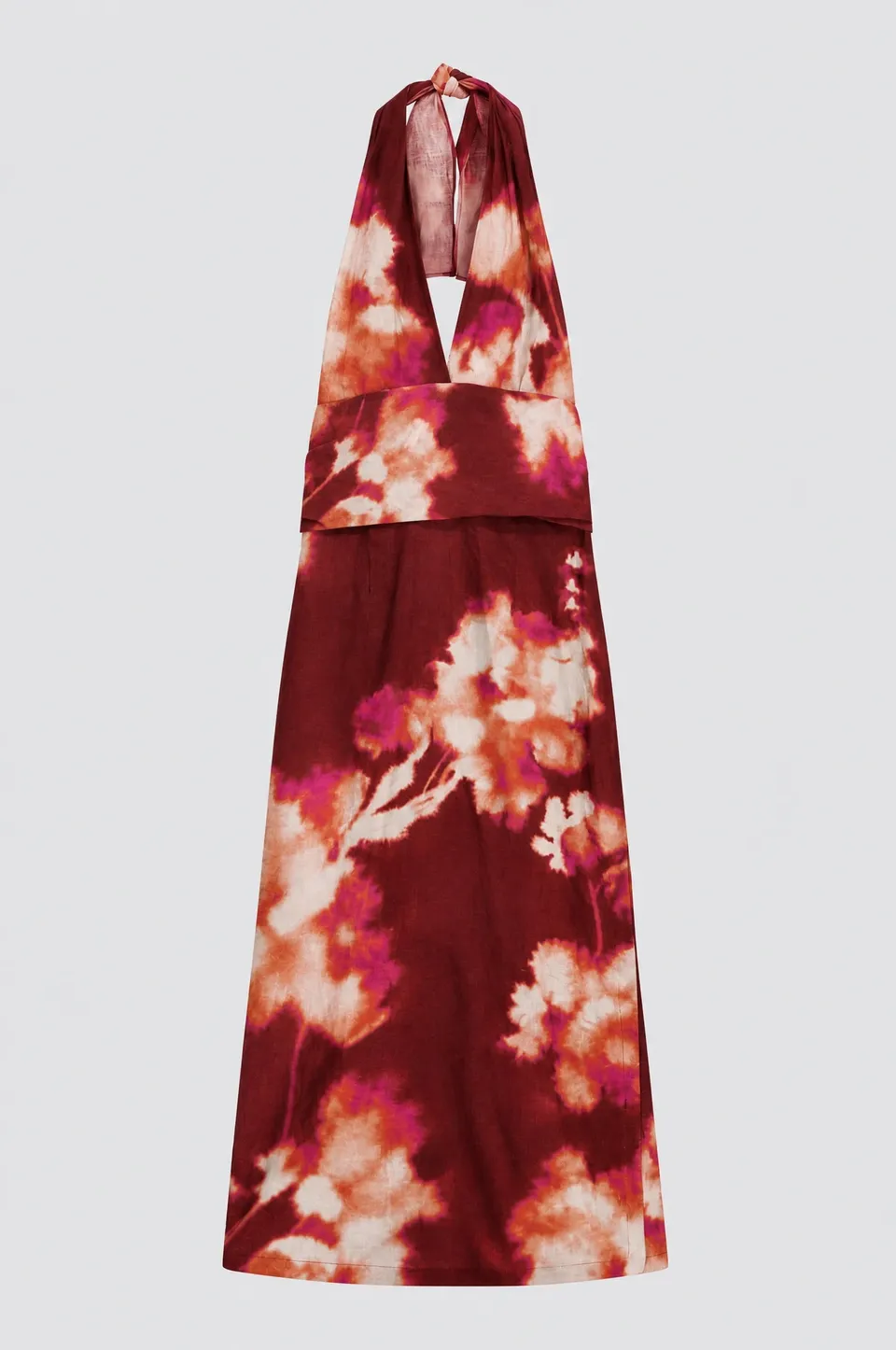 Liviana Conti Joanne robe longue lin fleurie bordeaux