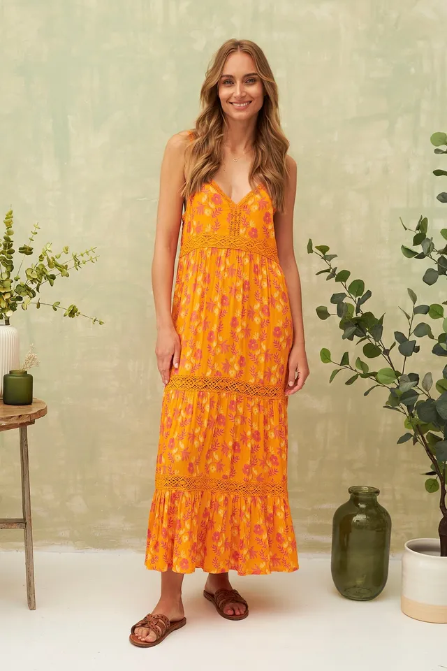 Chicosoleil Donna robe longue orange bretelles